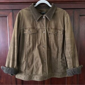 Ralph Lauren XL Olive Brown Denim Utility Barn Jacket Corduroy Collar 90’s Y2K